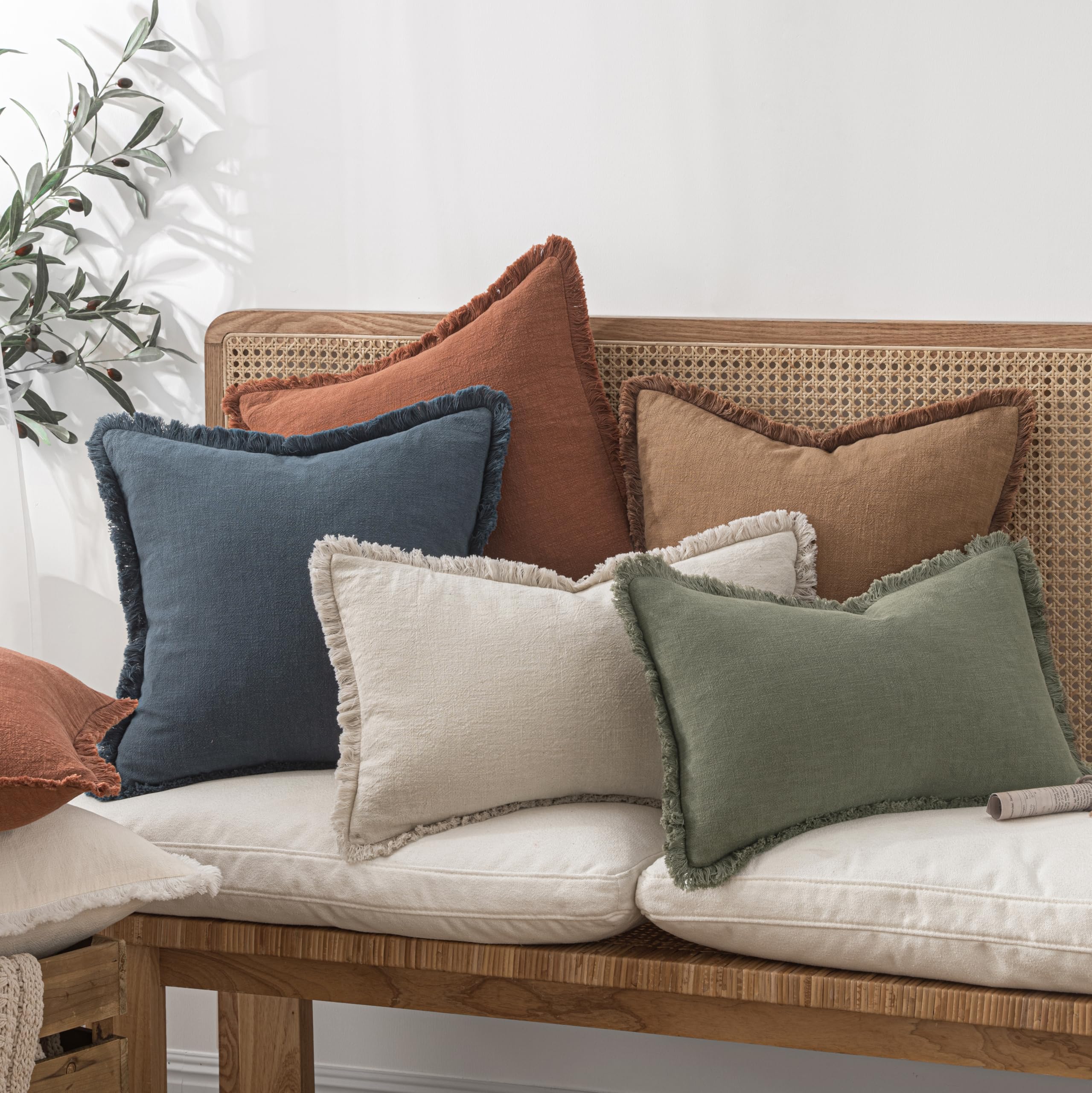 MIULEE Linen Fringe Decorative Fall Euro Throw Pillow Covers Brown 24x24