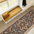 Hazo Haus 2'6"x8' 8ft Long Hallway Runner Rug, Stain Resistant Non-Slip Kitchen Floor Mats, Boho Front Door Rug Indoor Entrance, Whimsical Insect Moth Décor, Low Pile & Soft (Orange and Brown)