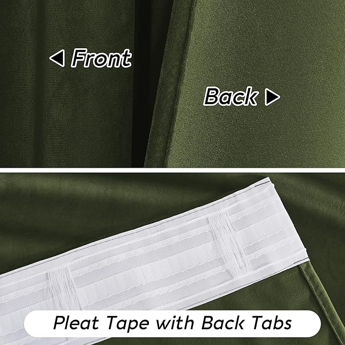 RYB HOME Olive Green Velvet Curtains with Hook Tape, Thermal Insulated Privacy Protect Decorative Drapes for Home Theater, W 42 x L 84 inches, 2 Panels Set