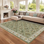 6x9 Machine Washable Area Rugs for Living Room Floral Stain Resistant Soft Carpet Vintage Low Pile Non Slip Non-Shedding Floor Carpet Rugs for Bedroom Nursery Green