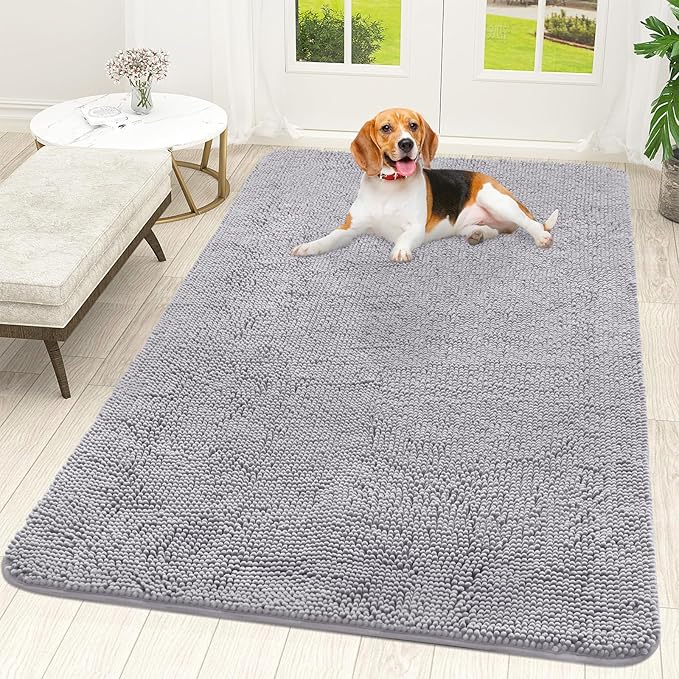 OLANLY Dog Door Mat for Muddy Paws 59x35, Super Absorbent Chenille Mud Mat