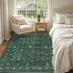 4x6 Area Rugs for Living Room: Washable Rug Soft Vintage Distressed Floral Carpet Indoor Non-Slip Stain Resistant Large Carpets for Bedroom Dining Room Farmhouse Nursery Home Office Deep Green