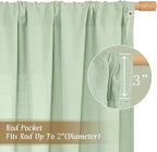 LAMIT 48 Inch Length Linen Curtains 2 Panels, Light Green Soft Faux Linen Light Filtering Panels Rod Pocket Boho Neutral Drapes for Short Windows/Cafe, 42 x 48 Inch