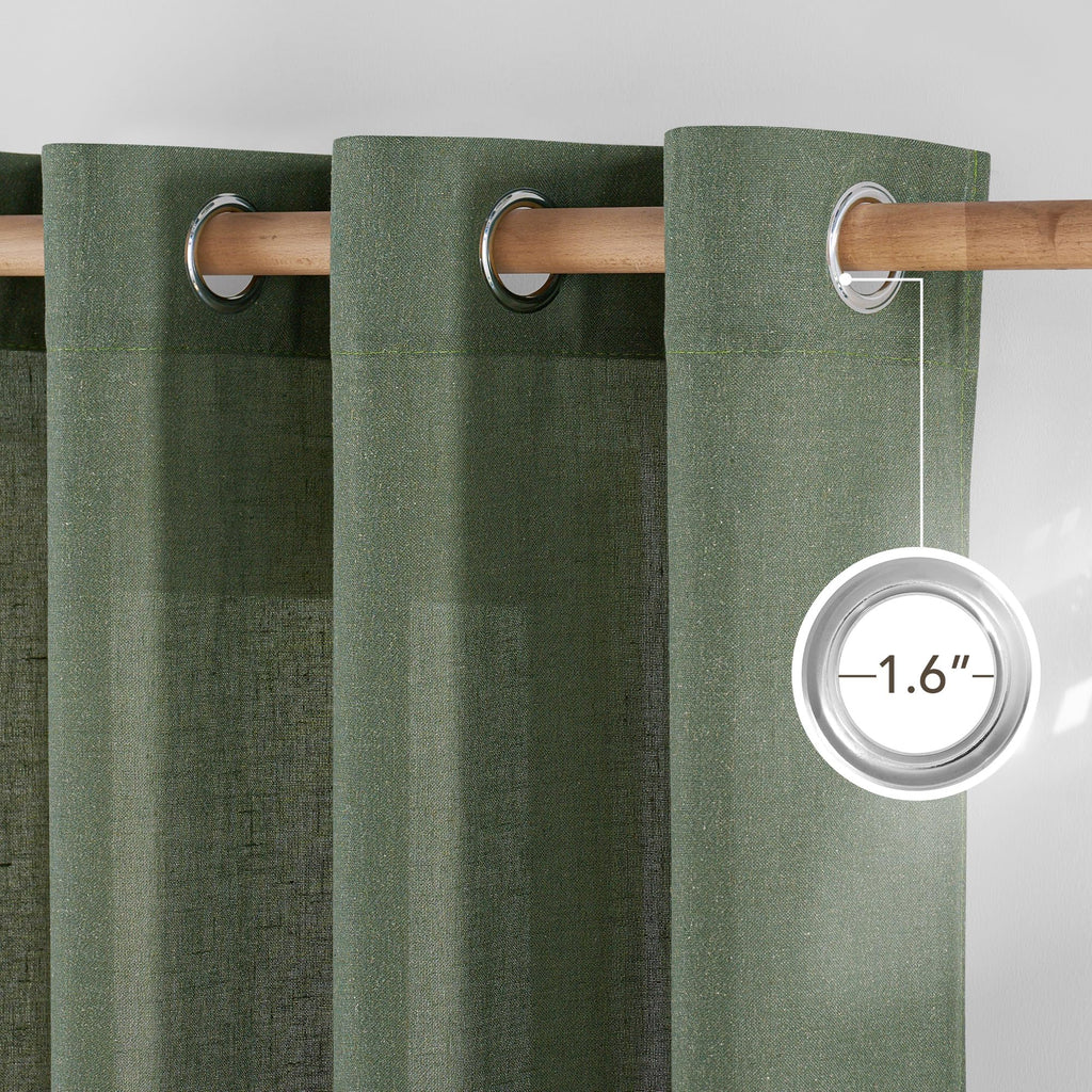 NICETOWN Linen Forest Green Curtains 96 inches Long, Grommet Privacy Assured Linen Blend Window Treatments with Light Filtering for Living Room/Bedroom, W55 x L96, 2 Panels