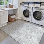 PureCozy 3x5 Area Rug Washable Vintage Entryway Living Room Carpet Indoor Office Non Slip Grey Entrance Distressed Low Pile Retro Accent Throw Rug for Dining Room Bathroom Bedroom Laundry