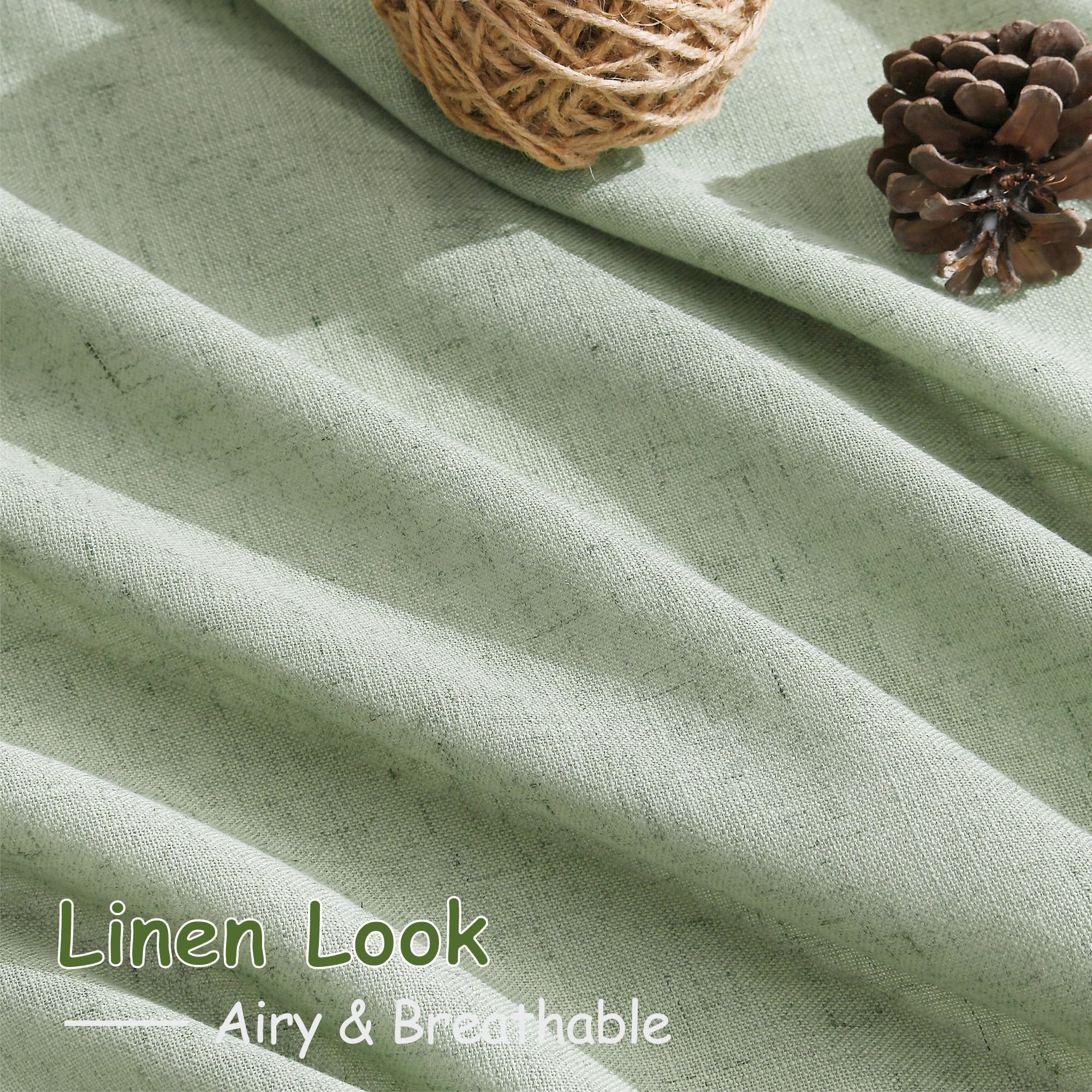 Nanspring Mist Sage Linen Curtains Semi Sheer 96 Inches Long 2 Panels Set for Living Room Back Tab Rod Pocket Light Filtering Drape for Bedroom Modern Farmhouse Coastal Decor Protect Privacy 52x96