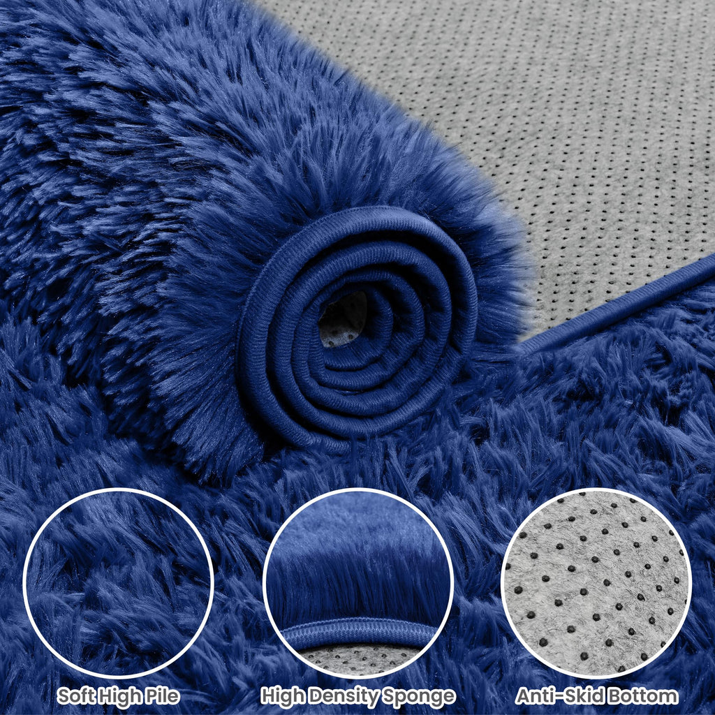5x8 Fluffy Shag Area Rugs for Living Room Bedroom: Soft Plush Carpet Blue