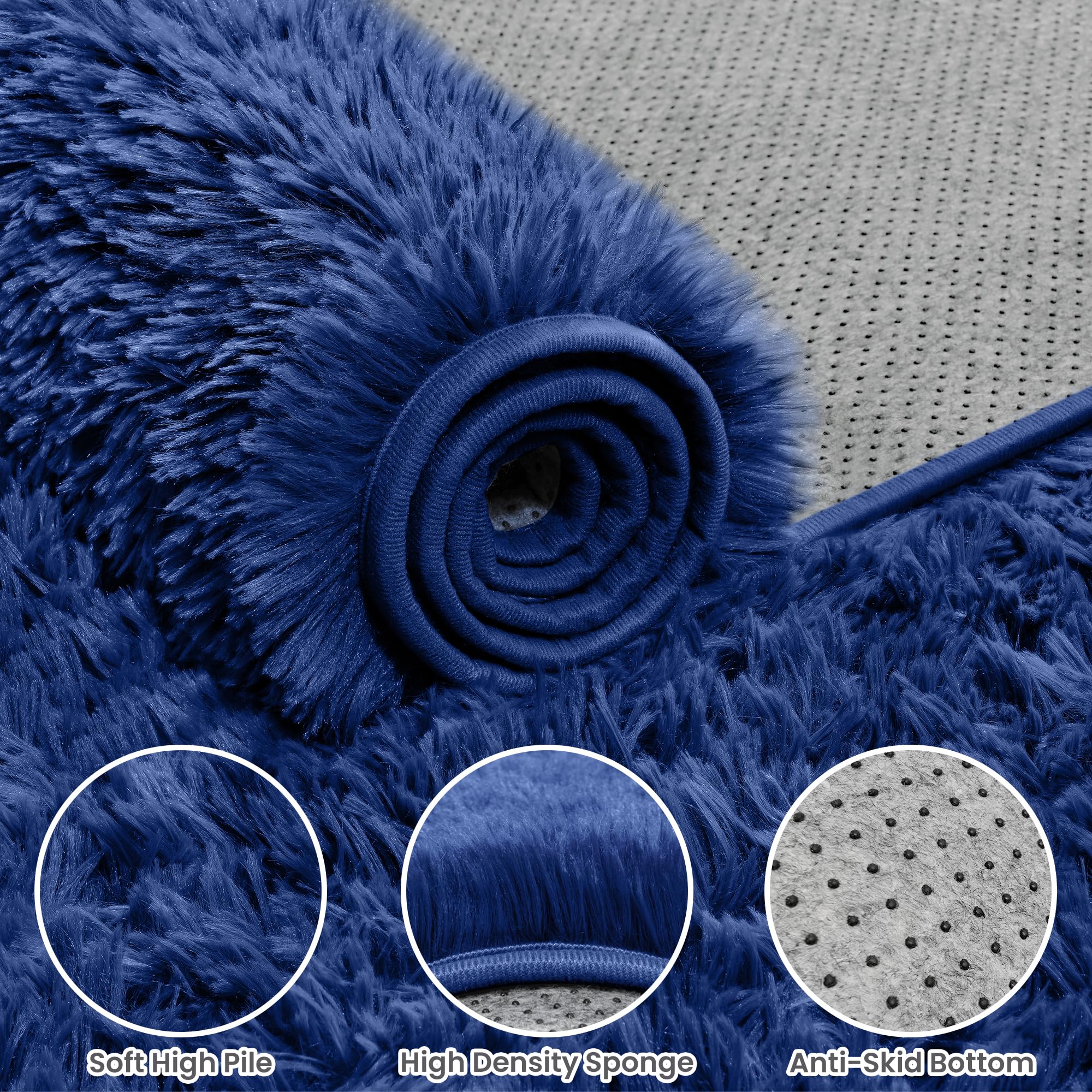 5x8 Fluffy Shag Area Rugs for Living Room Bedroom: Soft Plush Carpet Blue