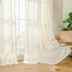 LAMIT Linen Sheer Curtains 72 Inch Length 2 Panels, Linen Textured Light Filtering Semi Sheer Back Tab and Rod Pocket Burlap Boho Neutral Drapes for Bedroom/Living Room, Ivory Cream, 52 x 72 Inch