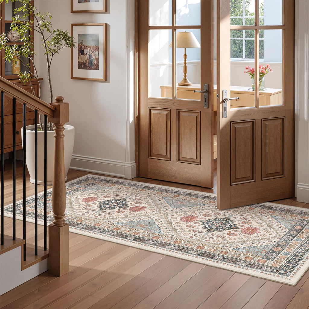 Restydon Runner Rug 2x6, Non Slip Washable Rugs for Hallways,Blue/Red/Multi