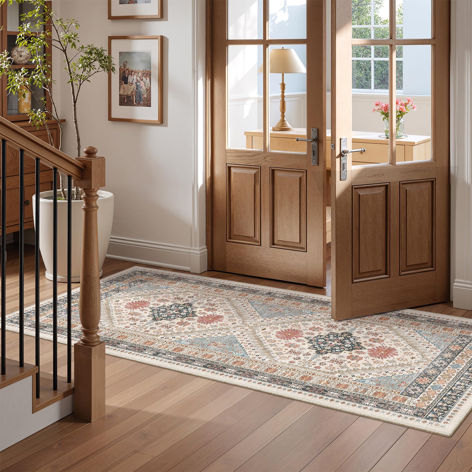 Restydon Runner Rug 2x6, Non Slip Washable Rugs for Hallways,Blue/Red/Multi