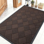 OLANLY Front Door Mat Outside Entrance 47x32, Absorbent, Heavy Duty Sturdy Natural Rubber Doormat Indoor Outdoor, Stain and Fade Resistant, Non-Slip Low Profile Floor Mat for Entryway, Brown Diamond