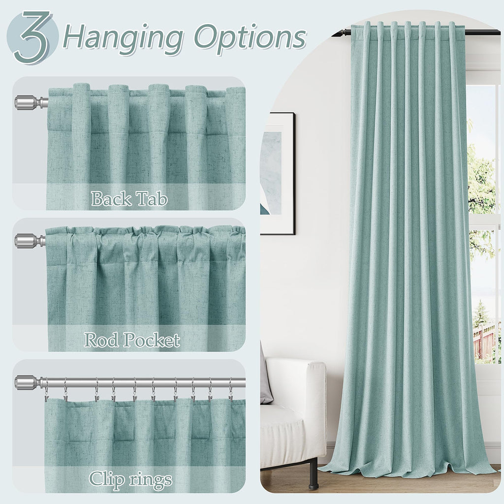 Guken Light Blue 100% Blackout Linen Curtains 108 Inch Length 2 Panels Set for Living Room Bedroom Back Tab/Rod Pocket Thermal Insulated Black Out Drapes Room Darkening Farmhouse Window Curtains