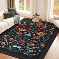 GarveeHome Washable Rug 4x6 Area Rugs for Living Room, Floral Rug for Bedroom, Soft Boho Non Slip Throw Rugs with Rubber Back, Low Pile Stain Resistant Vintage Floral Carpet for Dining Room, Black