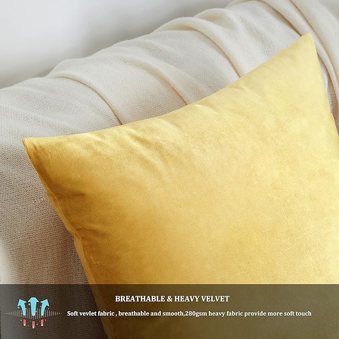 GIGIZAZA Yellow Velvet Pillow Covers 20x20 Decorative Pillows Pack of 2
