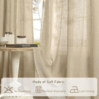 LAMIT Sheer Linen Curtains 96 inches Long 2 Panels Set for Bedroom, Brown