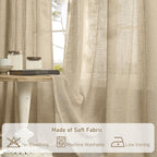 LAMIT 102 Inch Length Light Filtering Sheer Linen Curtains, 52 x 102 Inch