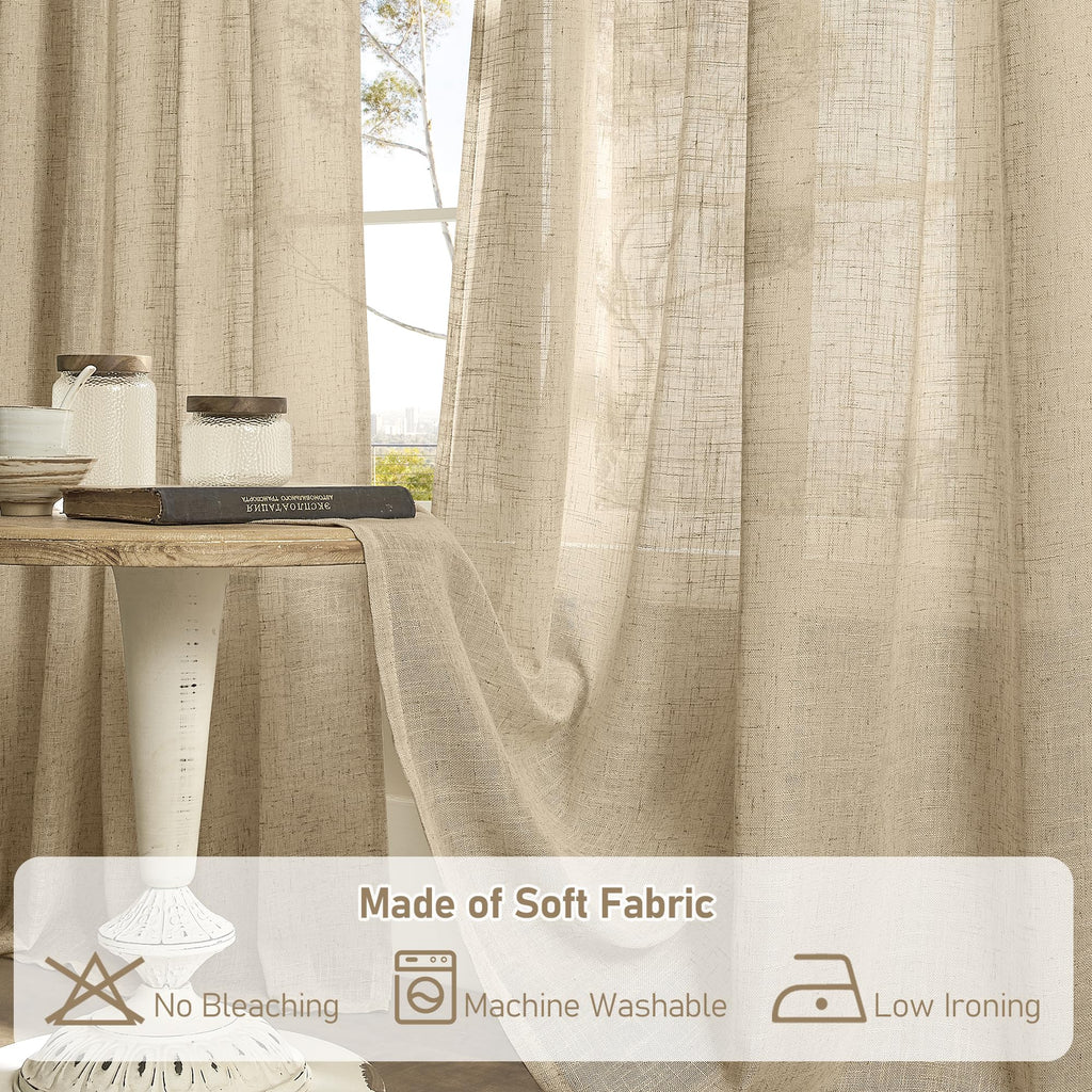 LAMIT Brown Linen Curtains 84 inches for Bedroom, Linen Textured Panels
