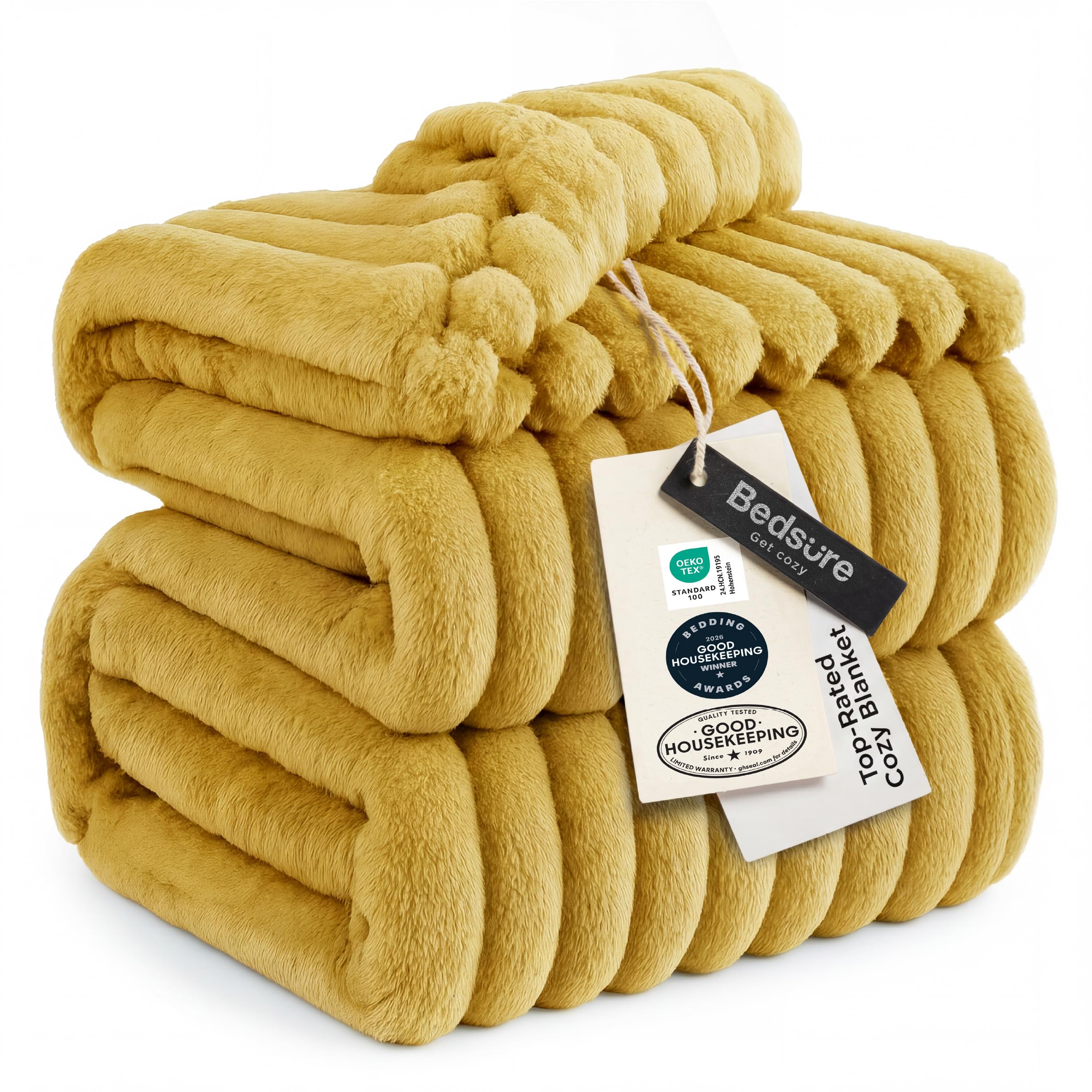 Bedsure Soft Queen Size Blanket for Bed Yellow 90"x90"
