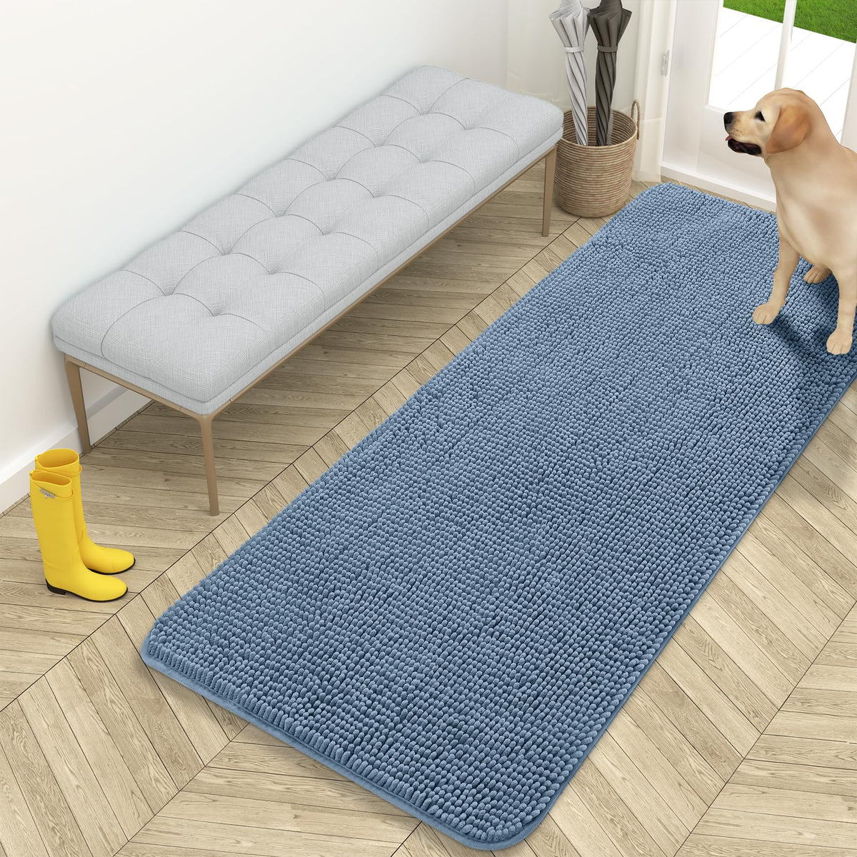 OLANLY Dog Door Mat for Muddy Paws 59x24, Super Absorbent Chenille Mud Mat