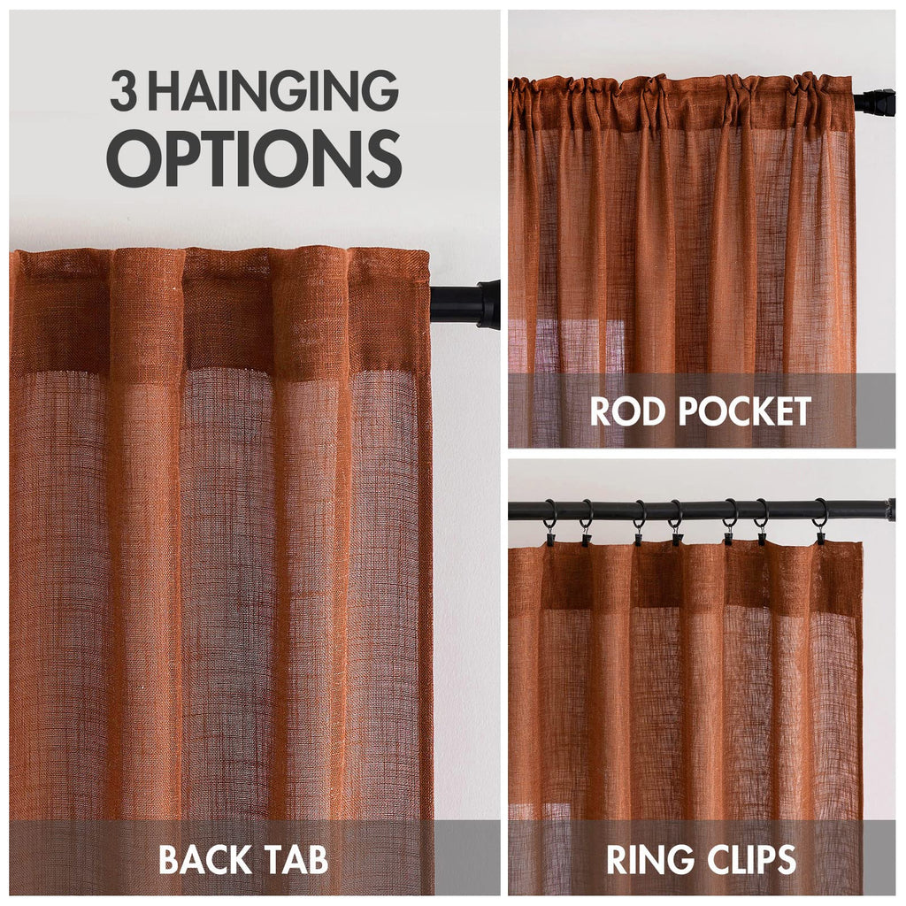 MIULEE Burnt Orange Fall Linen Curtains 52x84 Inch for Bedroom Living Room