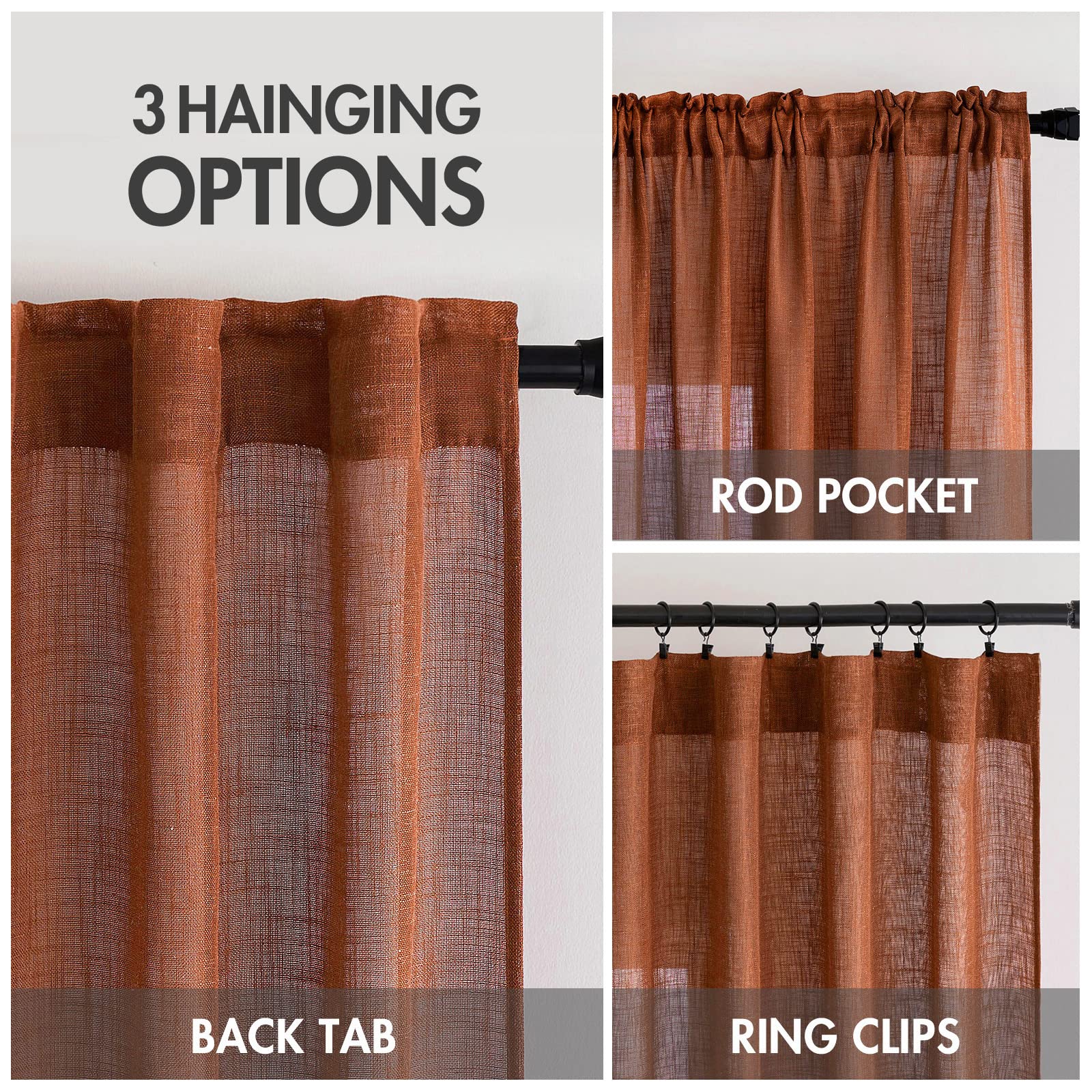MIULEE Burnt Orange Fall Linen Curtains 52x84 Inch for Bedroom Living Room