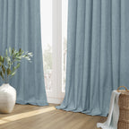 Guken Blue 100% Blackout Linen Curtains 132 Inch Length 2 Panels Set for Living Room Bedroom Back Tab Thermal Insulated Black Out Drapes Room Darkening Farmhouse Window Curtains Dusty Blue 52x132