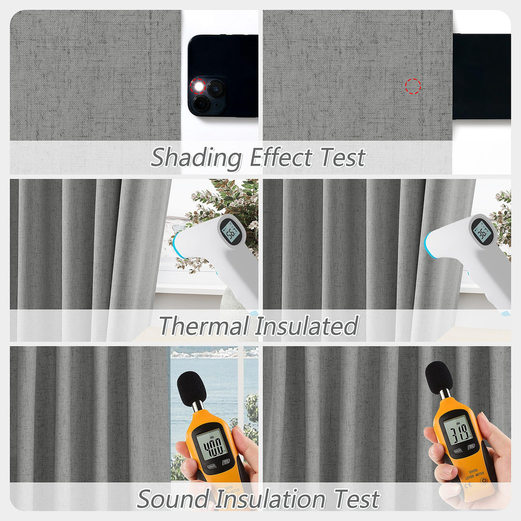 Guken 100% Blackout Linen Curtains 72 Inch Length 2 Panels Set for Living Room Bedroom Back Tab Thermal Insulated Black Out Linen Drapes Room Darkening Window Curtains,Dark Grey