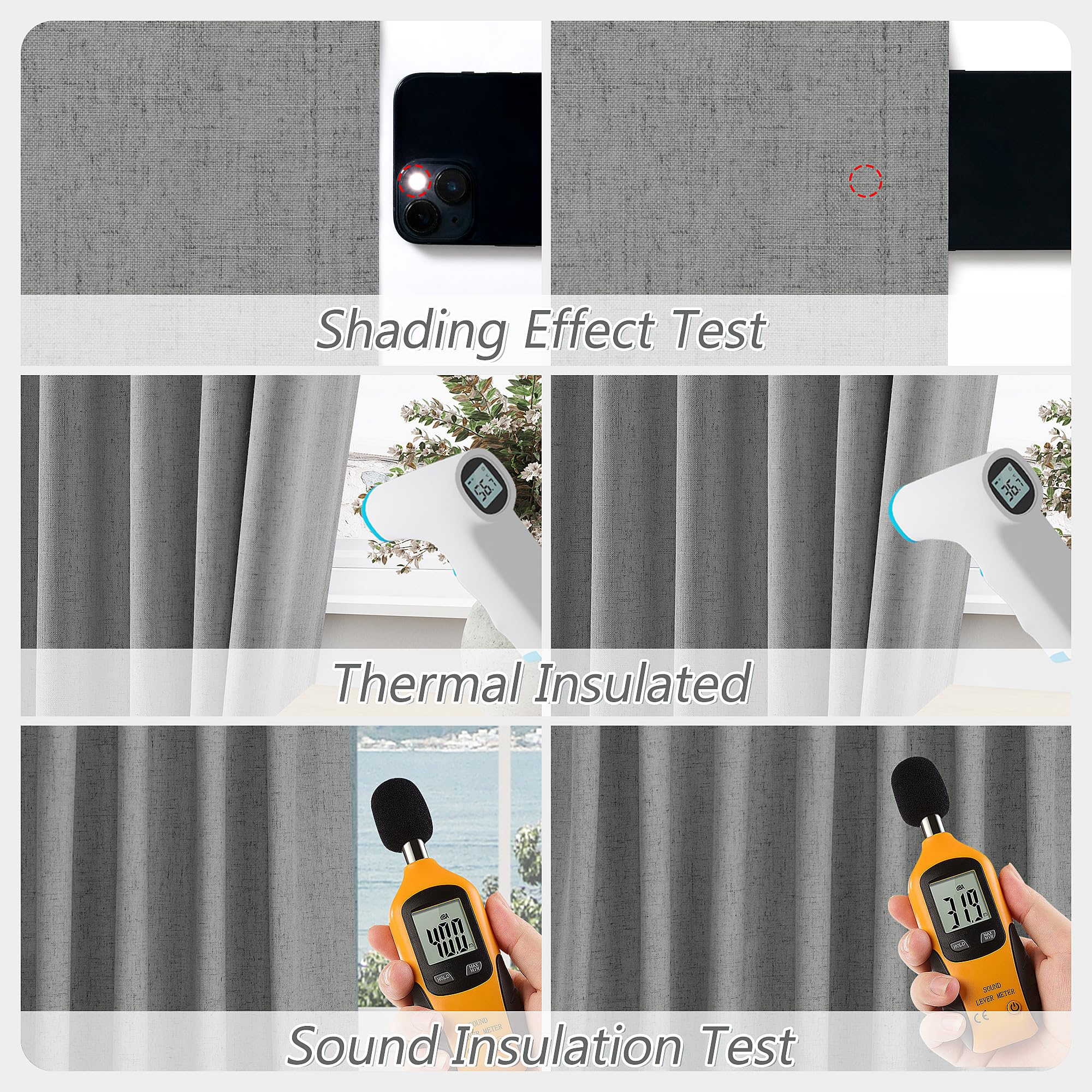 Guken 100% Blackout Linen Curtains 72 Inch Length 2 Panels Set for Living Room Bedroom Back Tab Thermal Insulated Black Out Linen Drapes Room Darkening Window Curtains,Dark Grey