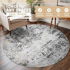 Round Rug 6ft Circle Rug Washable: Carpet Small Circular Area Rug for Entryway Kitchen Bedroom Dining Room Living Room 6 Feet Abstract College Dorm Non Slip Low Pile Black Grey Gold
