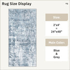 Soalmost 2x4 Abstract Washable Rugs for Entry, Kitchen Area Rug Blue/Grey