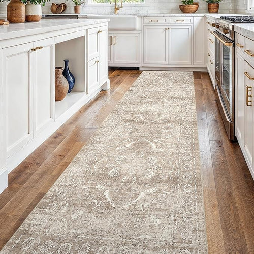 2'6"x14 Washable Long Runner Rug: Vintage Non Slip Hallway Rug NaturalBeige