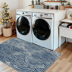 Modern Outdoor Rug - 28" x 43" Front Door Mat Indoor Outside Entrance Non-Slip Washable Outdoor Mat Navy Blue White Ocean Waves Rug for Entryway Kitchen Bedroom Layered Doormat for Front Porch