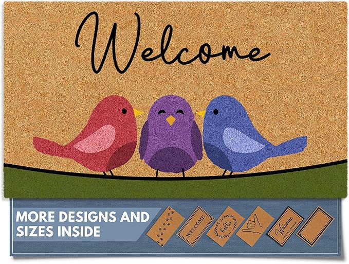 Barnyard Designs Natural Coco Coir Non-Slip Doormat (17x30, Spring Birds)