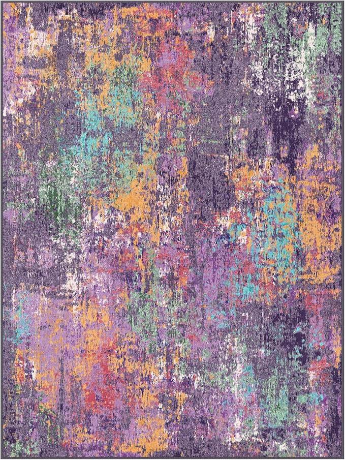 RELEANY Washable 5'x7' Abstract Area Rug for Living Room Purple Multi
