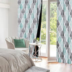 Beauoop 100% Blackout Curtains 84 Inches Long 2 Panels for Bedroom Living Room Aqua Grey Moroccan Geo Room Darkening Thermal Insulated Soundproof Rod Pocket Back Tab Window Treatments Drapes, 50x84