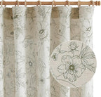 jinchan Floral Linen Curtains for Living Room 84 Inch Length Green Flower Curtain Rod Pocket Back Tab Farmhouse Curtains with Printed Floral Bedroom Window Curtain Set, 2 Panels Green