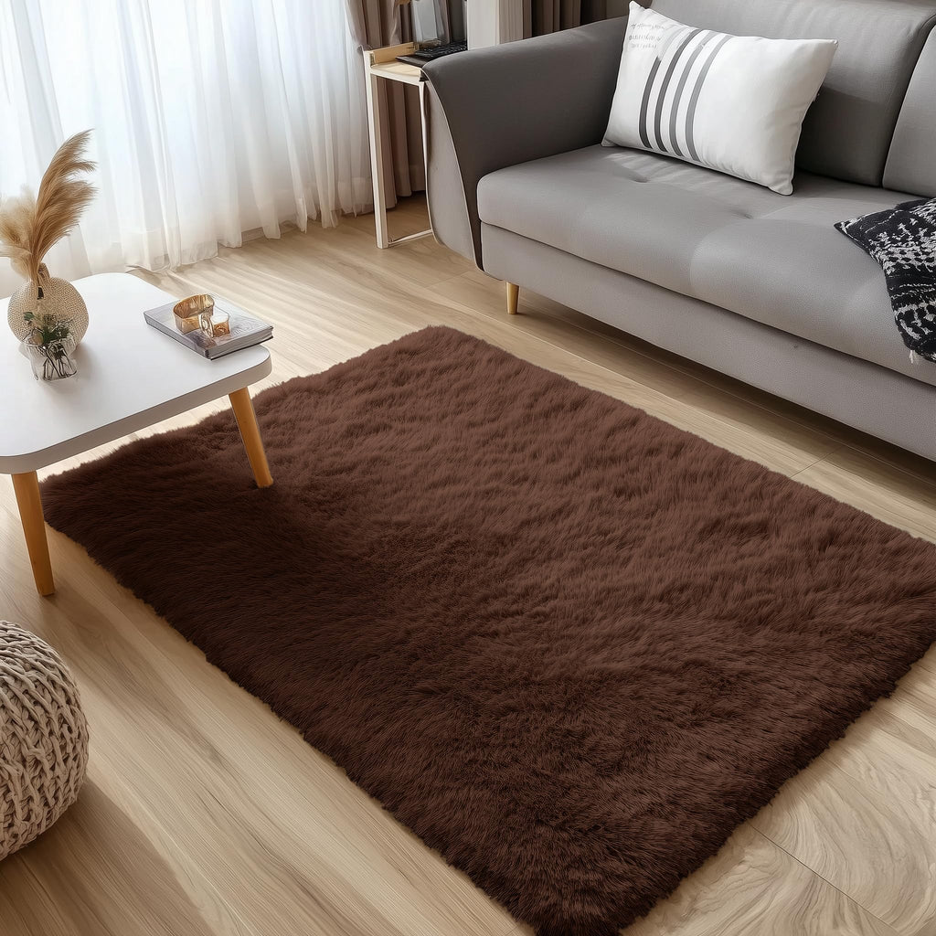 OLANLY 3x5 Machine Washable Small Bedside Rug, Soft Fluffy Shaggy Rugs for Living Room, Bedroom, Indoor Floor Carpet for Kids Girls and Boys, Preppy Dorms, Nursery, Home Decor Aesthetic, Coffee
