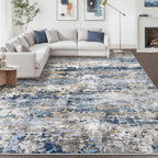 pmtsns Area Rugs 8x10 for Living Room: Washable Rug Modern Abstract Neutral Soft Non-Slip Low-Pile Indoor Large Carpet for Bedroom Dining Room Playroom Home Office (Blue Grey Brown, 8'x10')