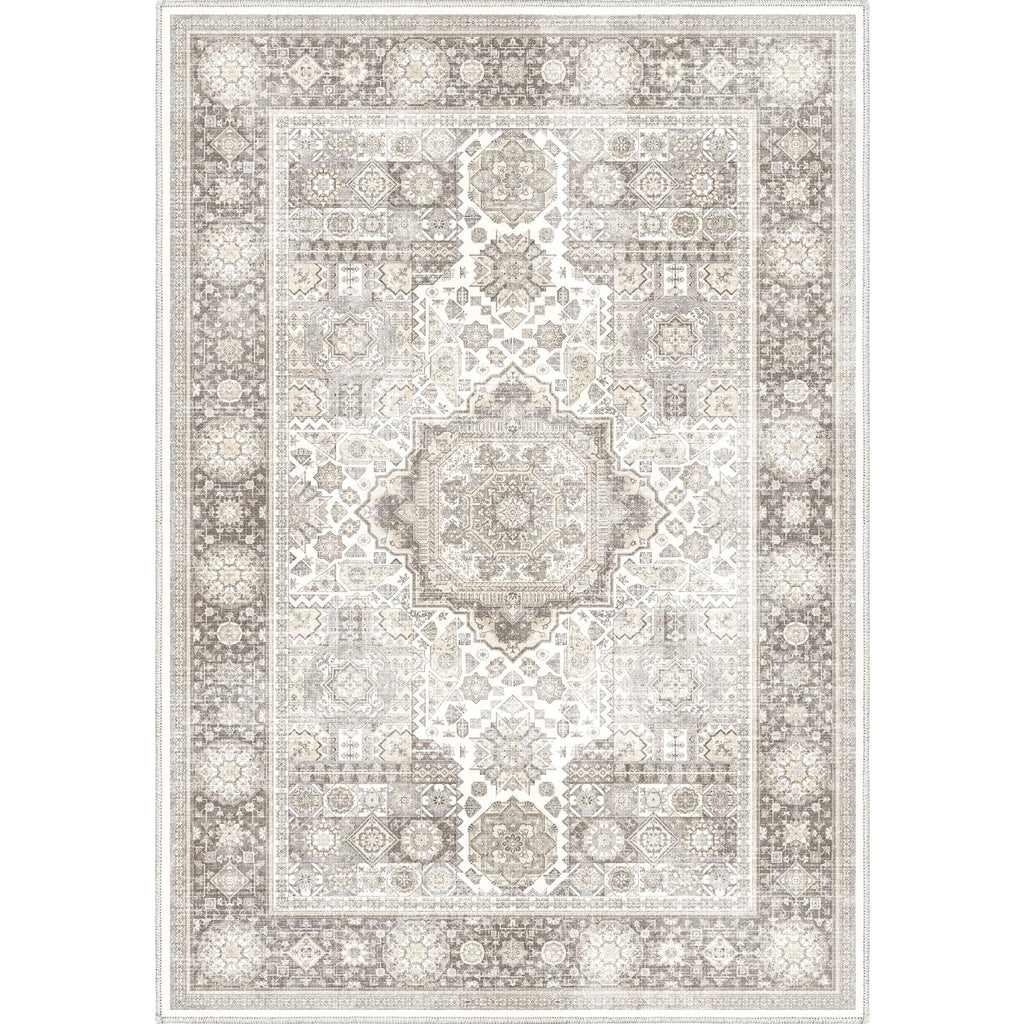 8x10 Rug Cream & Grey Foldable Area Rugs Distressed Pattern Carpet