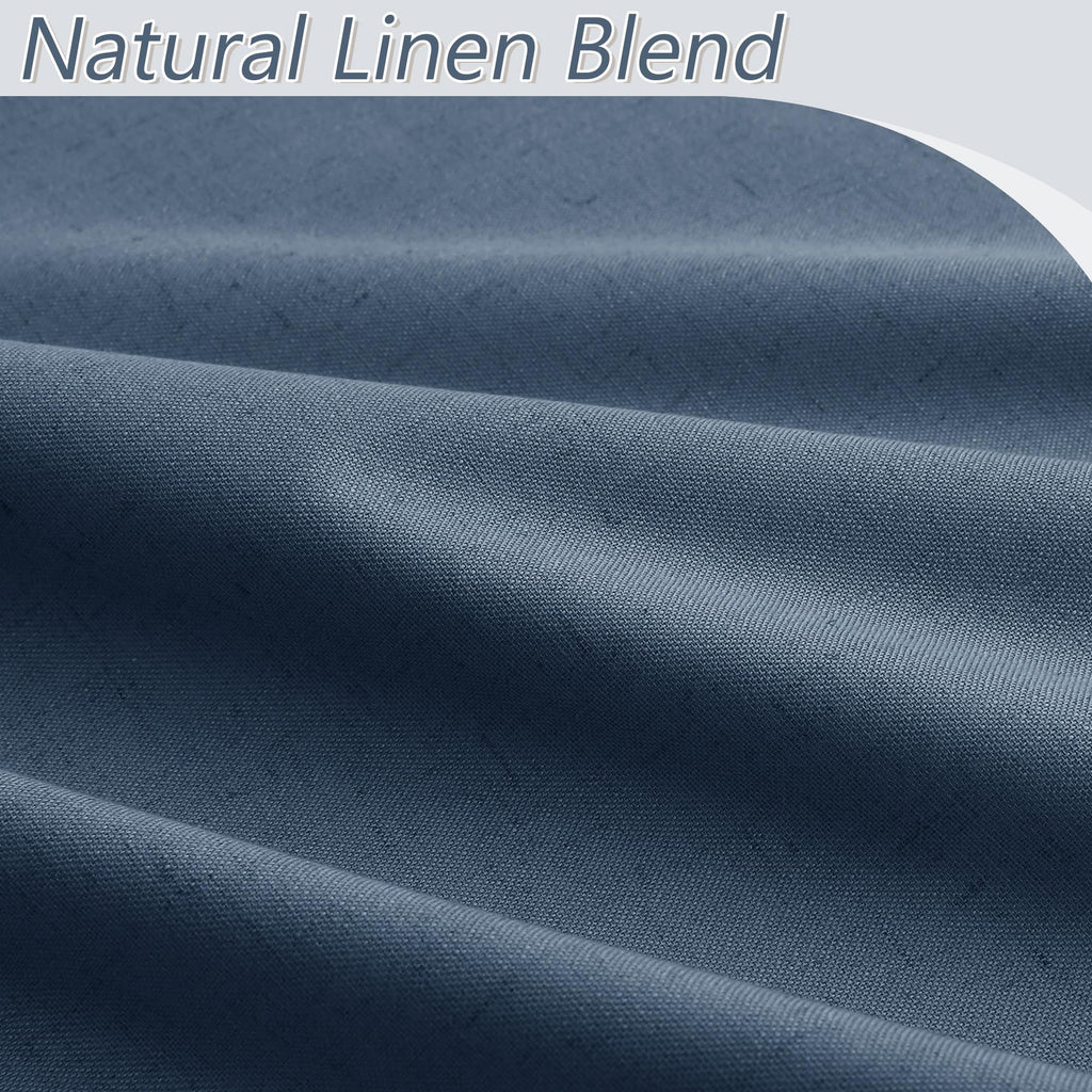 Denim Blue 100% Blackout Linen Curtains 120 Inch Length 2 Panels Set for Living Room Bedroom Back Tab Thermal Insulated Black Out Drapes Room Darkening Farmhouse Style for Bedroom Window Curtains