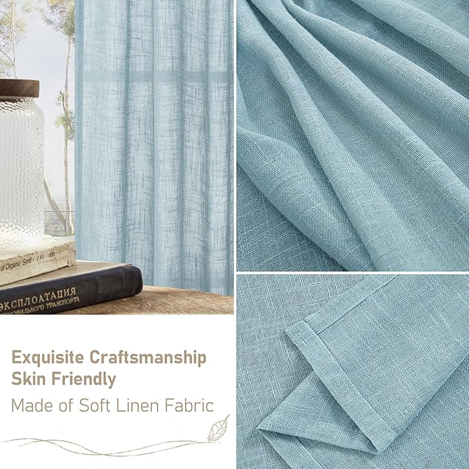 LAMIT 40 Inch Length Linen Curtains for Small Windows Over Silk 2 Panels