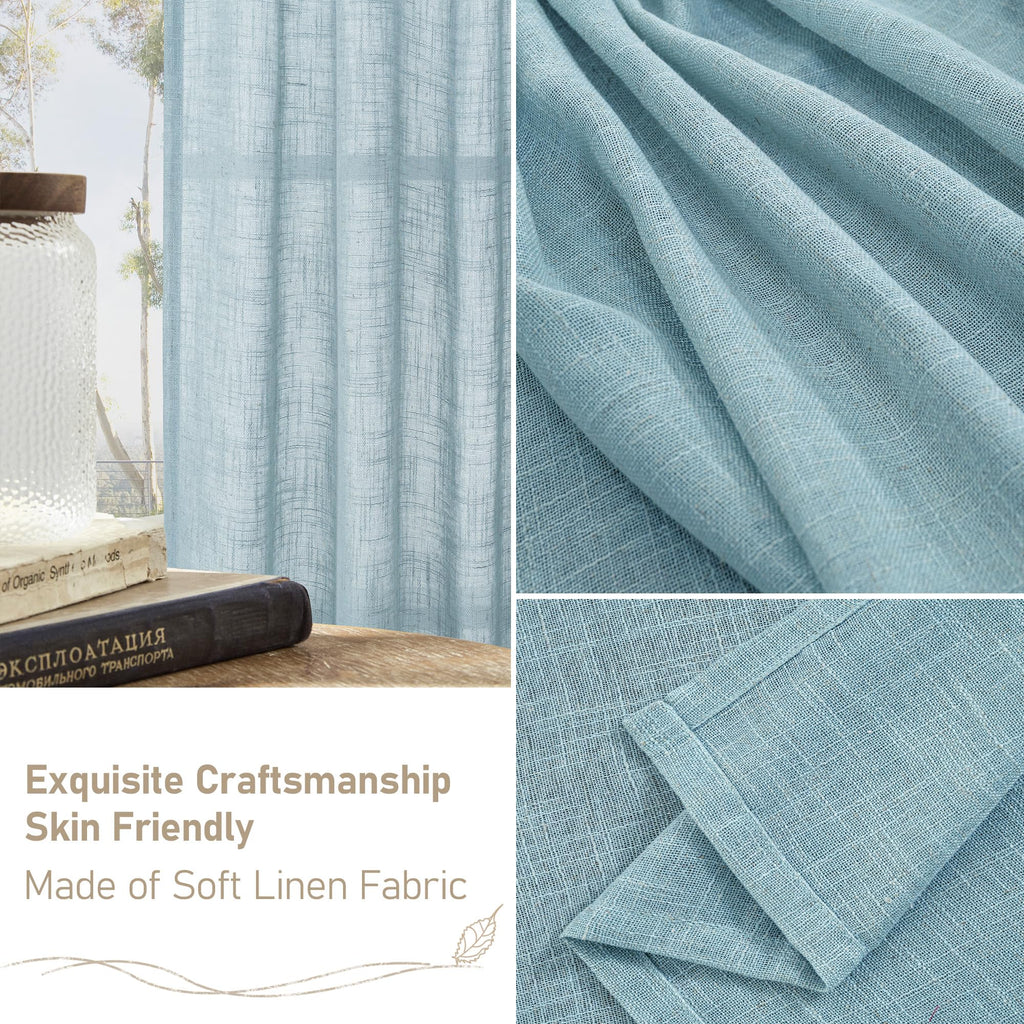 LAMIT Semi Sheer Linen Curtains 63 Inch for Living Room 52 x 63 Inch