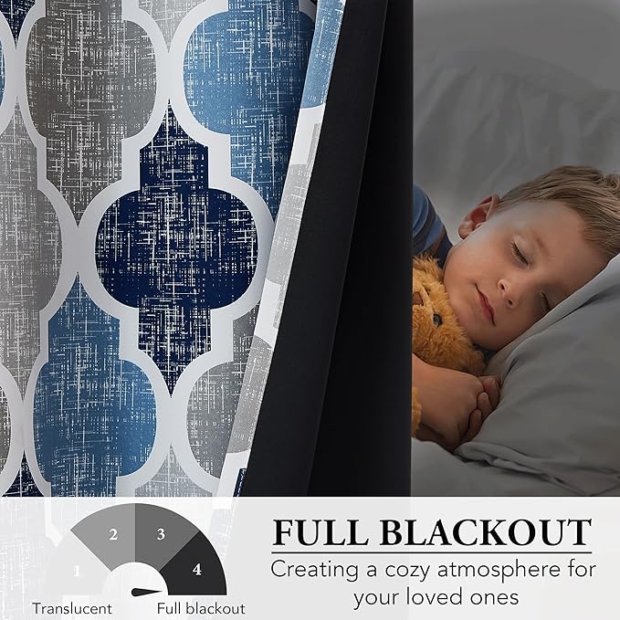 Beauoop Moroccan 100% Blackout Sliding Door Curtains Blue Grey 100x84 1 Set