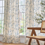 Lazzzy Blue Floral Linen Curtains 96 Inch Farmhouse Back Tab Drapes for Living Room Bedroom Light Filtering Vintage Grandmillennial Rod Pocket Curtains, 2 Panels, W38 x L96, Blue on Beige