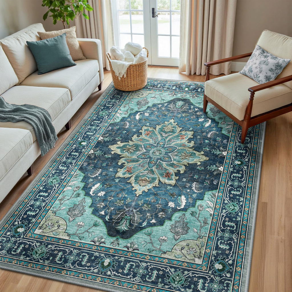 RELEANY Washable Area Rug, 5'x8', Teal