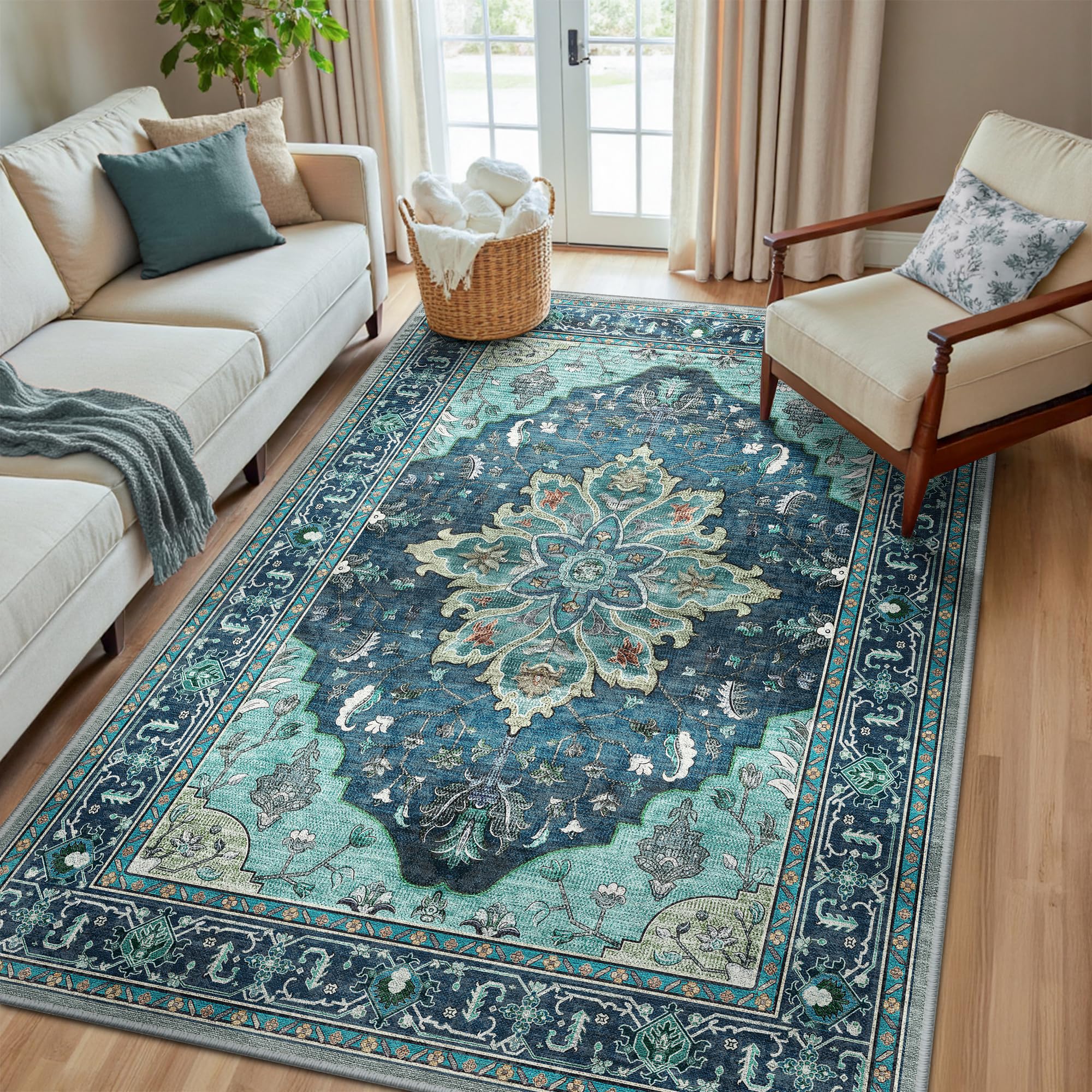 RELEANY Washable Area Rug, 5'x8', Teal