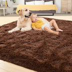 Tepook 5x8 Brown Area Rugs for Living Room Bedroom, Soft Fluffy Plush Shaggy Girls Boys Kids Room Rug, Shag Upgrade Non-Slip Throw Carpet for Dorms Nursery Classroom Home Decor