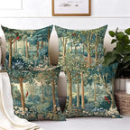 Rustic Spring Forest Green Pillow Covers 18x18 Set of 4, Cottagecore Forest Nature Botanical Wildflower Decorative Throw Pillow Covers for Sofa Bed Bedroom Living Room