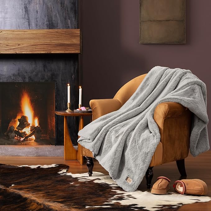 UGG Euphoria Throw Blanket, Plush Faux Fur Blanket, 50" x 70", Seal Grey